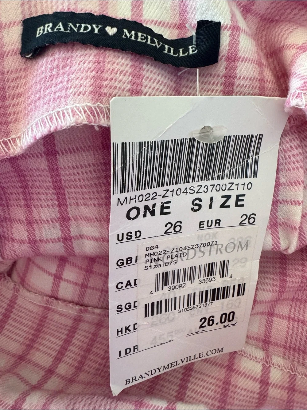 Brandy Melville Pink & White Plaid Mini Skirt with Side Slit